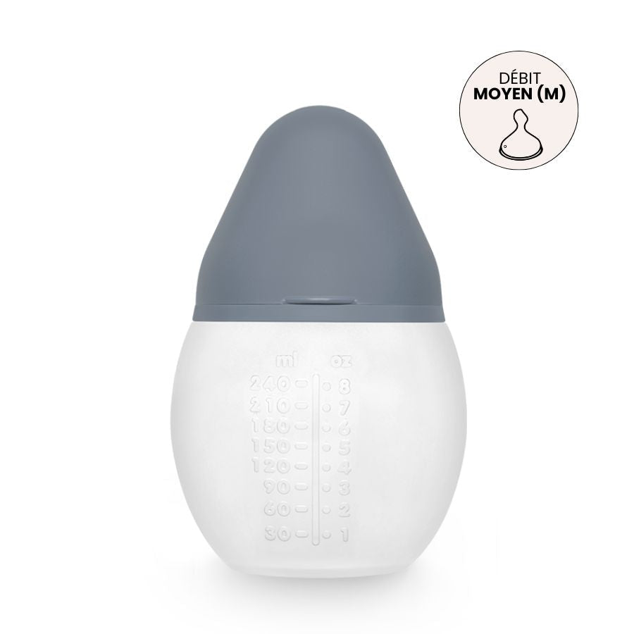 Biberon Anti-colique En Silicone BibRond 240ml Blue Grey - Elhée ★