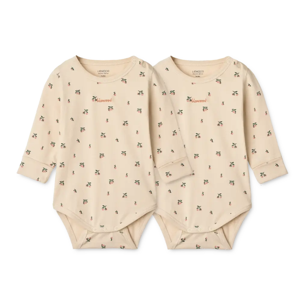 Yanni Grow Printed LS Bodystocking 2-Pack - Peach mini / Sea shell