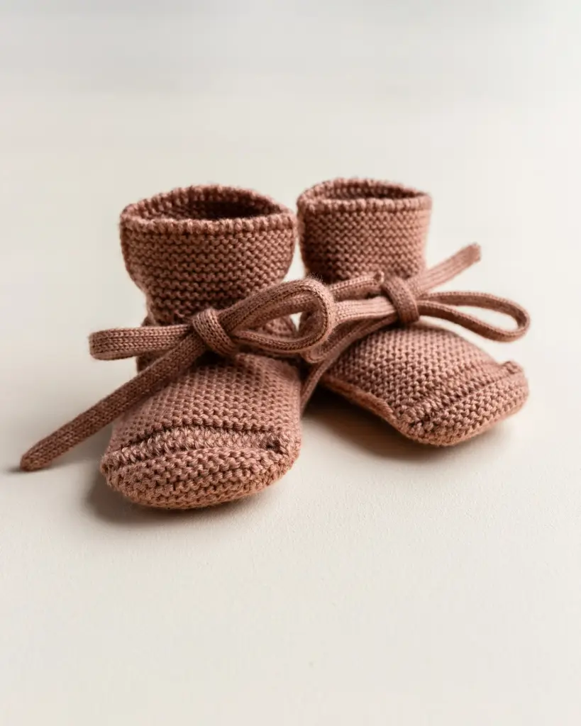 Slofjes in Merinowol Terracotta - Hvid