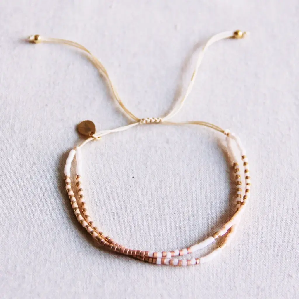 Bracelet double Miyuki nude blanc taupe - Bazou