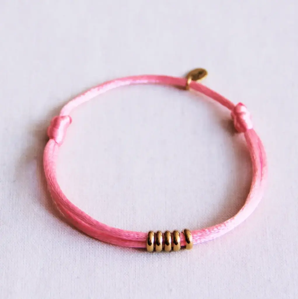 Satin Bracelet with Rings Pink Gold - Bazou