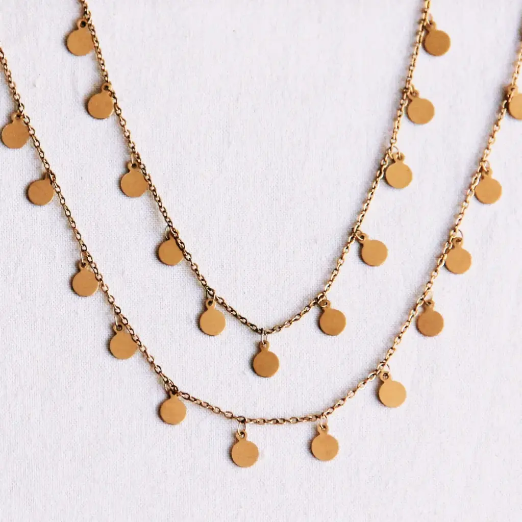 Lange dubbele ketting met gouden muntjes - Bazou