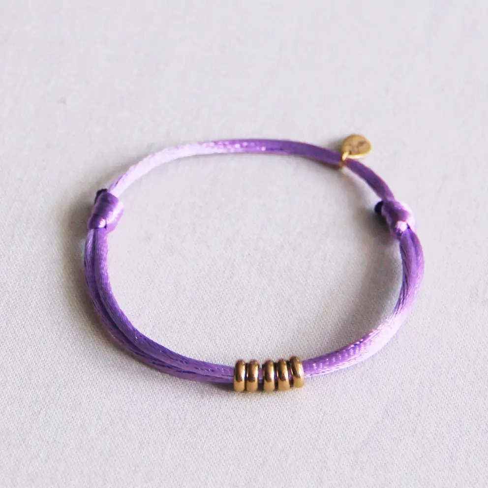 Satin Bracelet with Rings Lilac Gold - Bazou