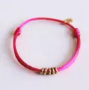 Satin Bracelet with Rings Fuchsia Gold - Bazou