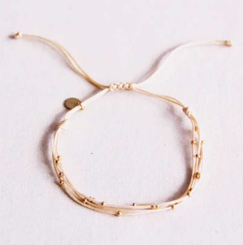 Bracelet satiné quadruple avec perles Sable - Bazou