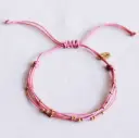 Quadruple Satin Bracelet with Beads Pink - Bazou