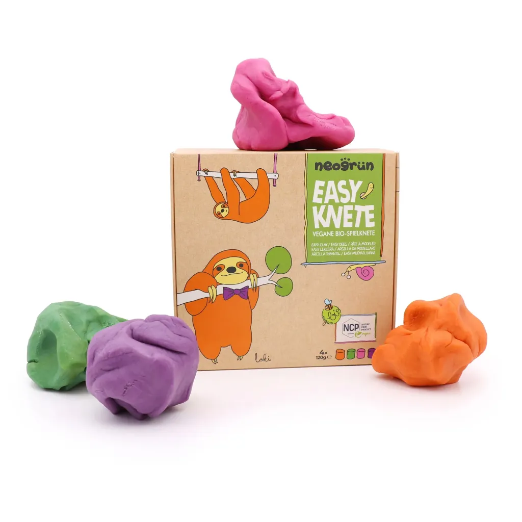 Pâte à modeler Loki Assortiment de 4 couleurs (orange, vert, rose et violet) - Neogrün