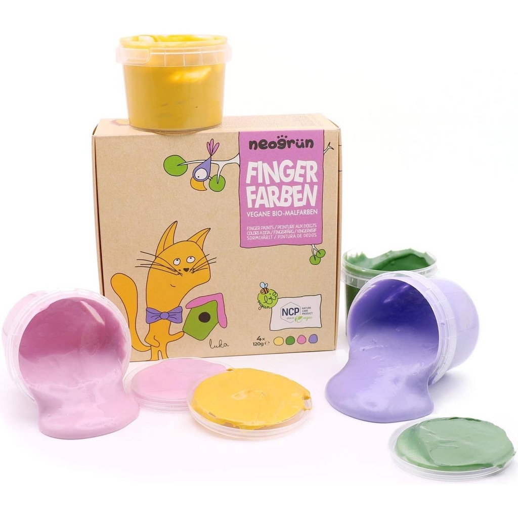 Vingerverf Luka set van 4 kleuren (geel, groen, roze en paars) - Neogrün