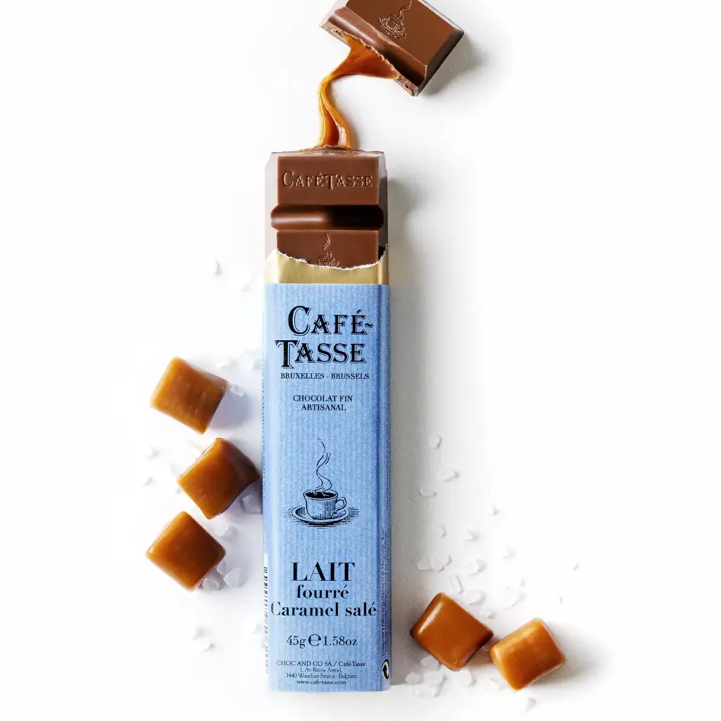 Barre de chocolat au Lait fourré Caramel Salé - Café-Tasse