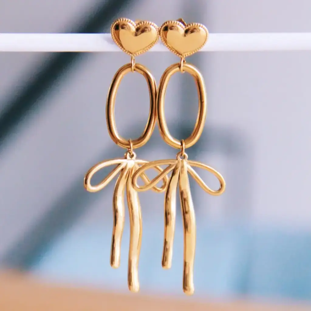 Stainless Steel Earrings with Elegant Bow Pendant - Bazou