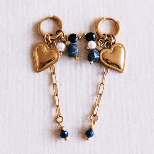Stainless Steel Earrings with Shiny Cords, Facet and Heart - Bazou