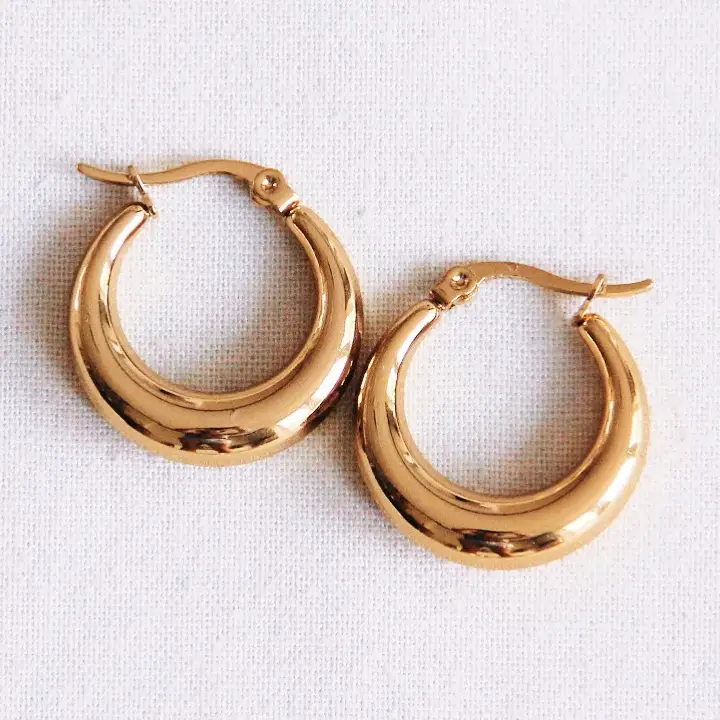 Stainless Steel Hoops 19 mm “Wide” Gold - Bazou