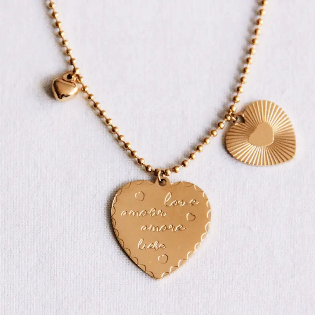 Charm Necklace with Ball Chain and 3 Hearts - Bazou