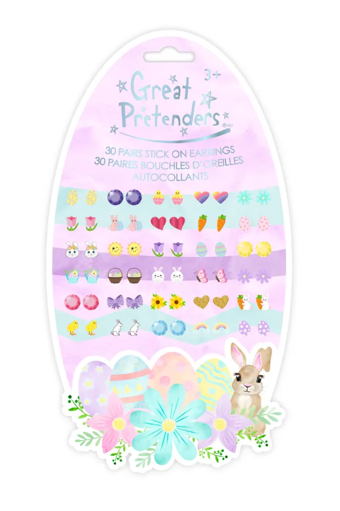 Set de 30 paires de boucles d'oreilles autocollantes Easter Bunny - Great Pretenders