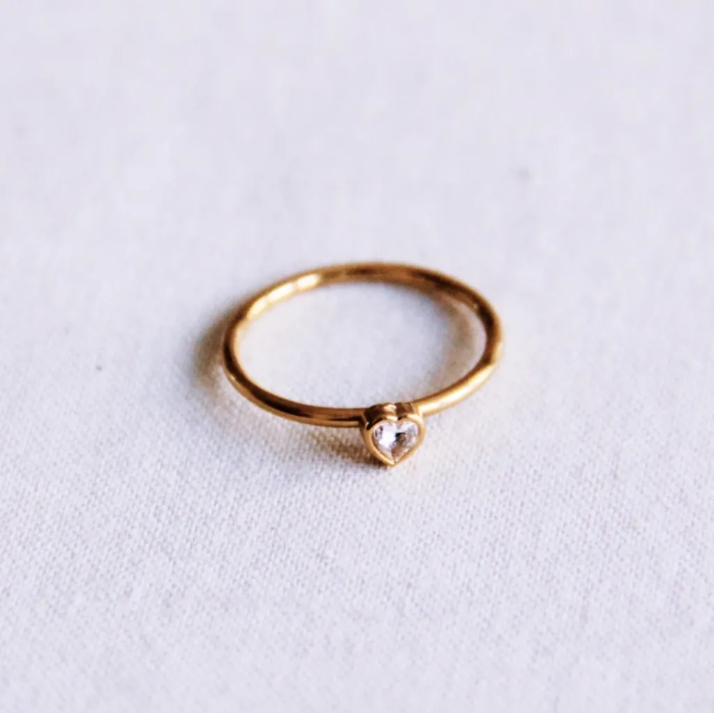 Minimalist Ring with White Crystal Heart - Bazou