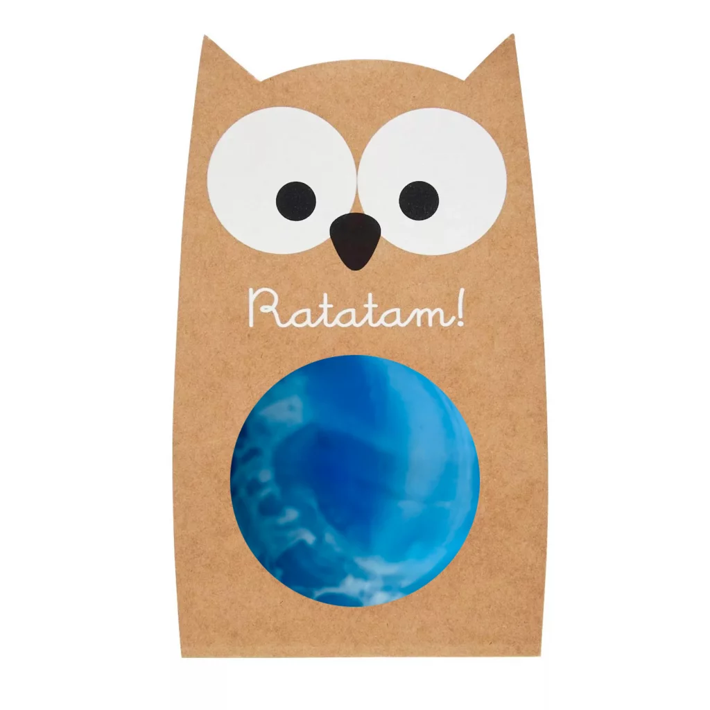 Balle rebondissante marbrée Hibou Bleu 57 mm - Ratatam