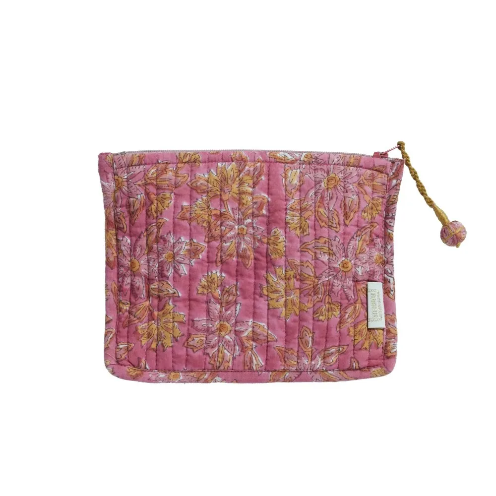 Small Quilted Pouch with Indian Flower Print Arya Malaga - Bonheur du Jour