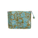 Small Quilted Pouch with Indian Flower Print Lotus Khaki - Bonheur du Jour