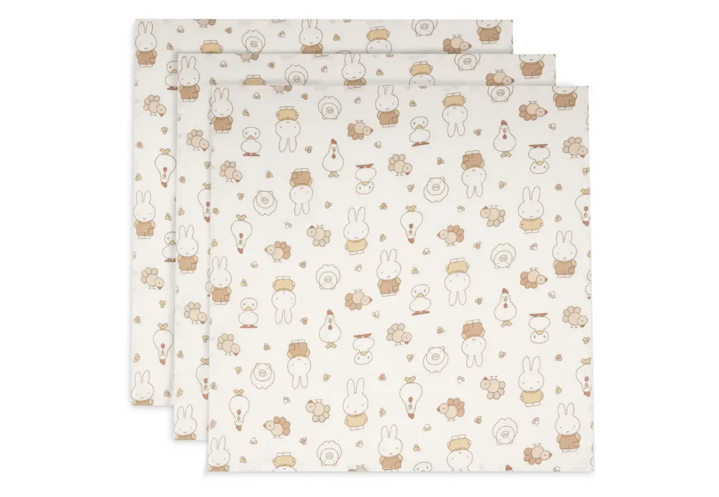 Set of 3 Cotton Muslin Cloths 70x70cm Miffy Family Farm - Jollein