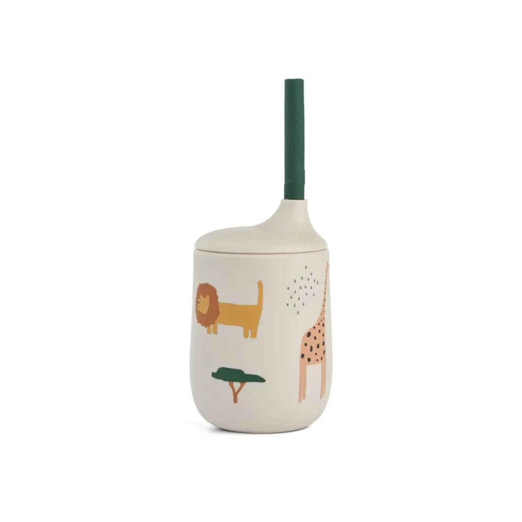 Gobelet à paille imprimé Ellis Safari Sandy mix 230 ml - Liewood
