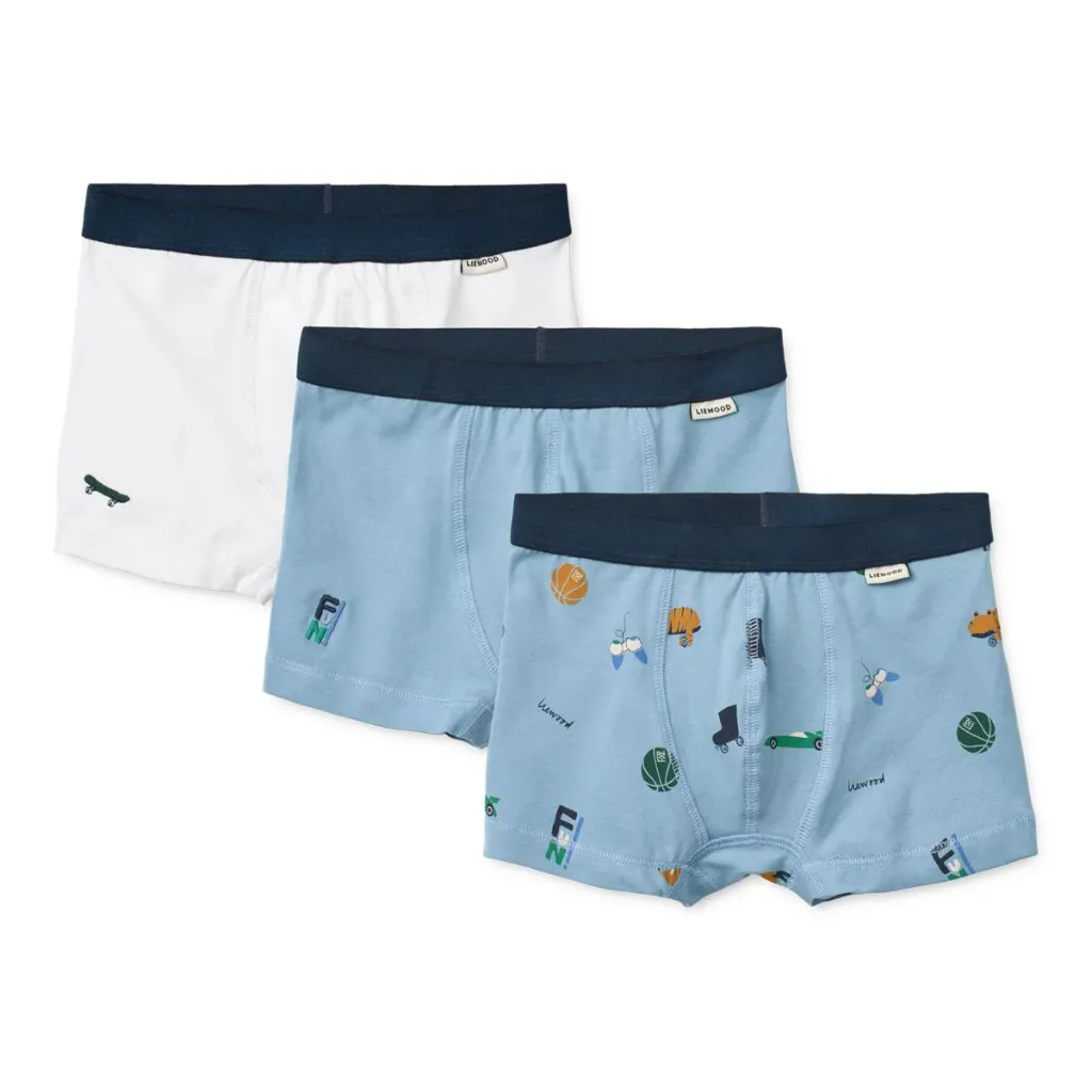 Set of 3 Boxer Briefs Marvin Fun Crisp, White et Beach Blue - Liewood