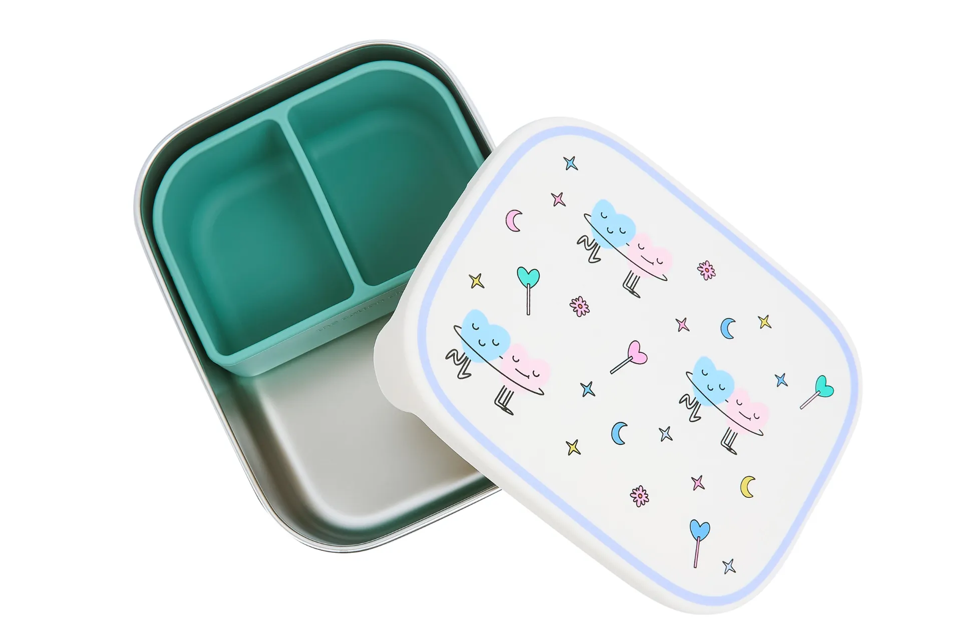 Boîte à lunch en acier inoxydable avec compartiments Motif Dancing Hearts - The Cotton Cloud