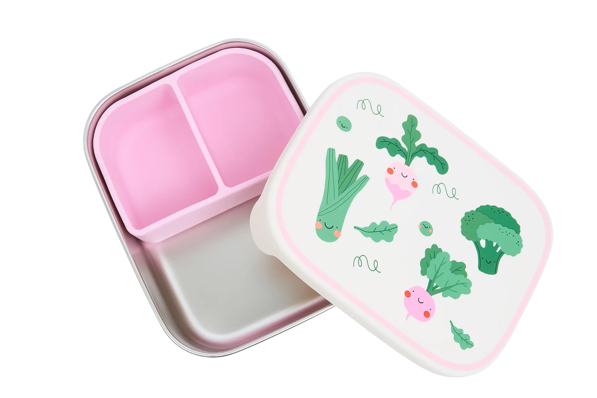 Boîte à lunch en acier inoxydable avec compartiments Motif Veggie Pals - The Cotton Cloud