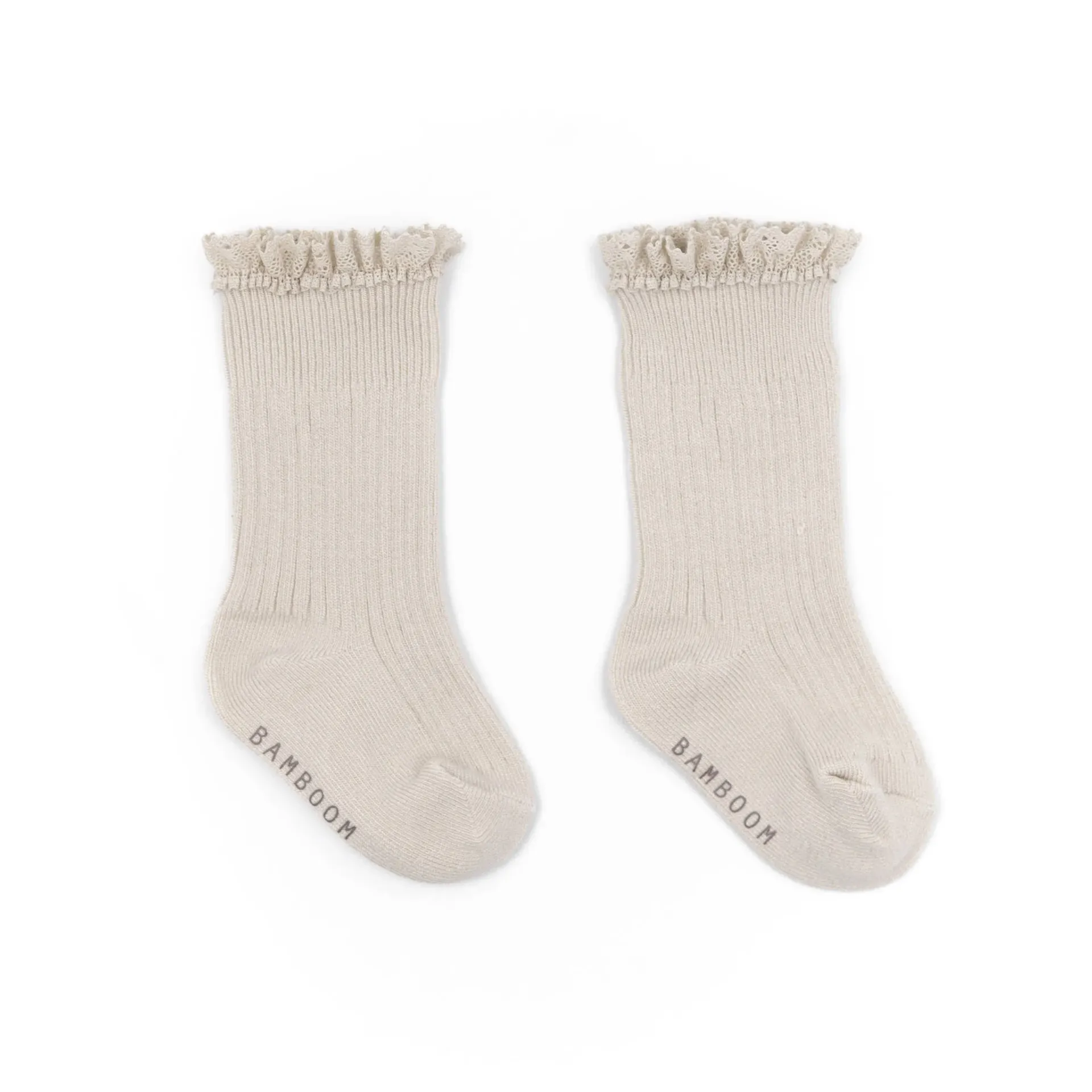 Chaussettes Bimba en bambou avec dentelle Oyster Grey - Liste de naissance d'Hélène Pollart et Simon Sabbatini