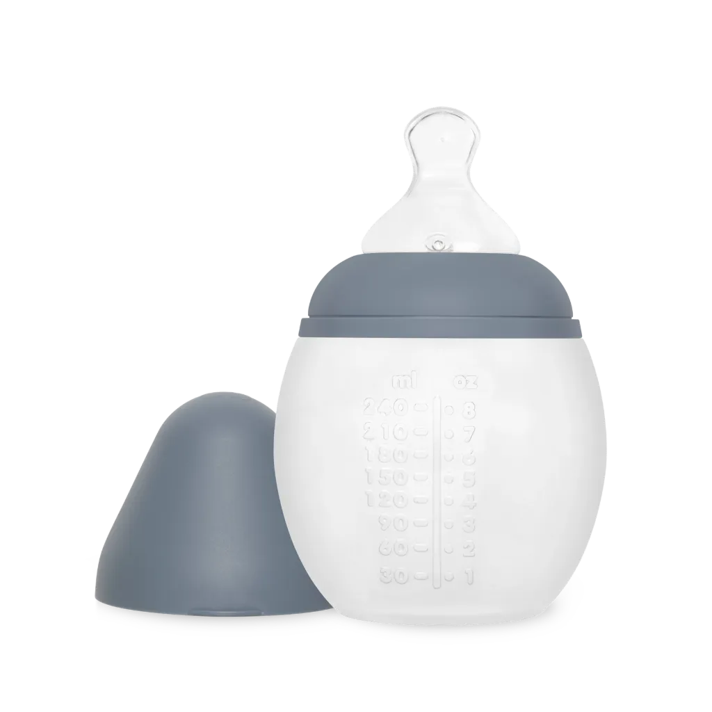 Siliconen Anti-koliekfles BibRond 240ml Blue Grey - Elhée