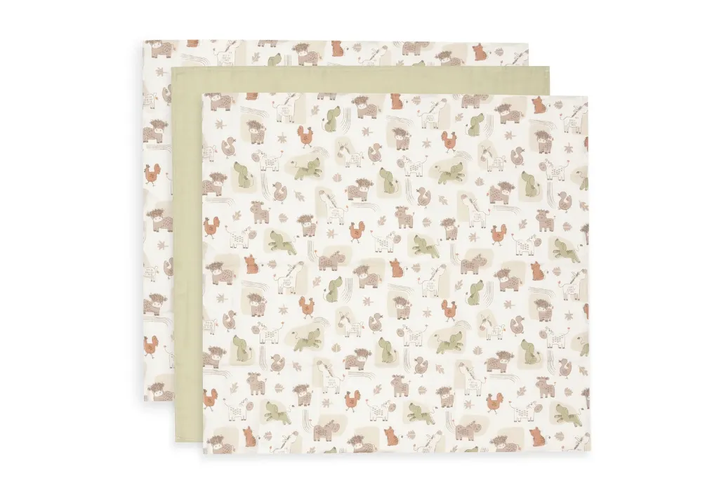 Trio de Langes en gaze de Coton Small 70x70cm Barn Buddies - Jollein