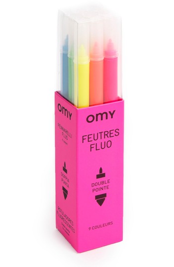 Fluo Felt-Tip Pens 9 Colours Double-Ended - OMY