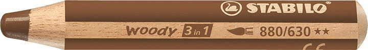 Woody Pencil Brown 3-in-1 Multi-Surface: Colouring Pencil, Wax Crayon and Watercolour Pencil - Stabilo