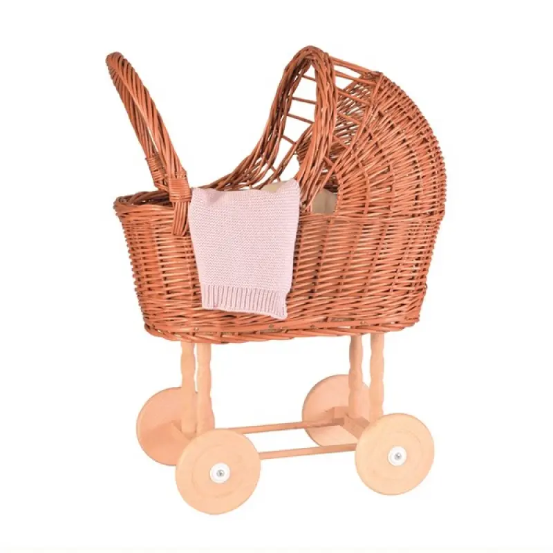 Rieten Poppenwagen met Gebreid Dekentje - Egmont Toys
