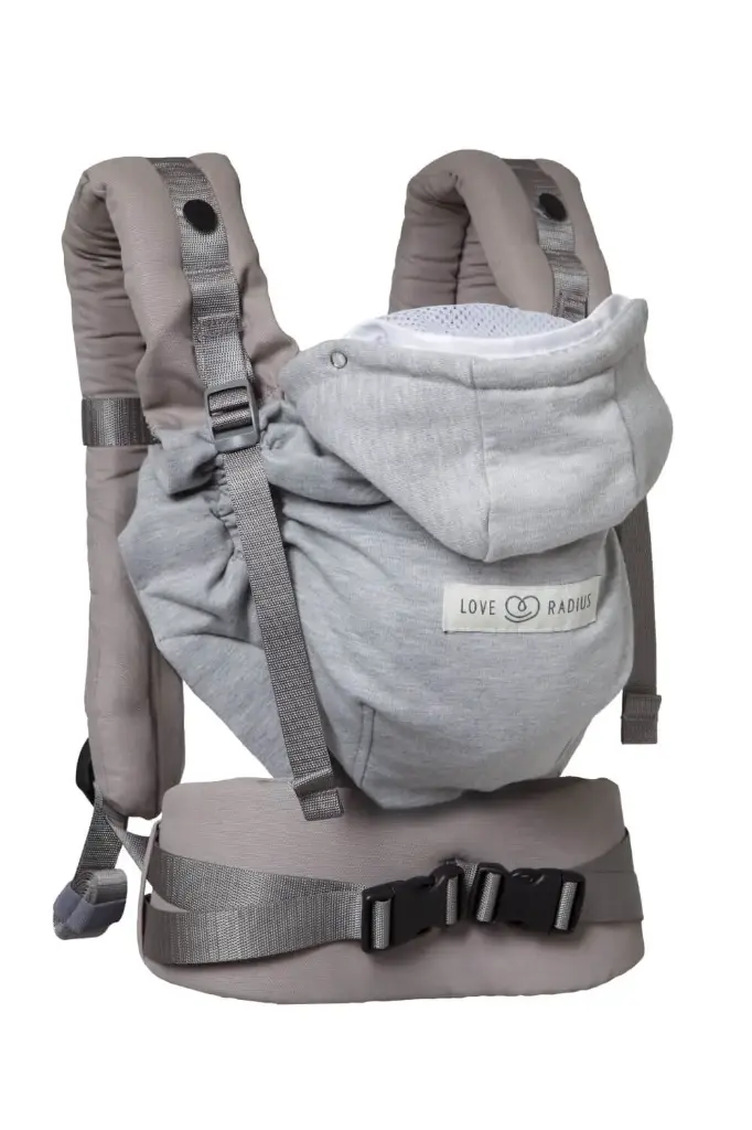 Porte-bébé physiologique 0-36M+ HoodieCarrier 2 Gris Athlétique - Liste de naissance de Marine Falmagne et Gabin Vranckx