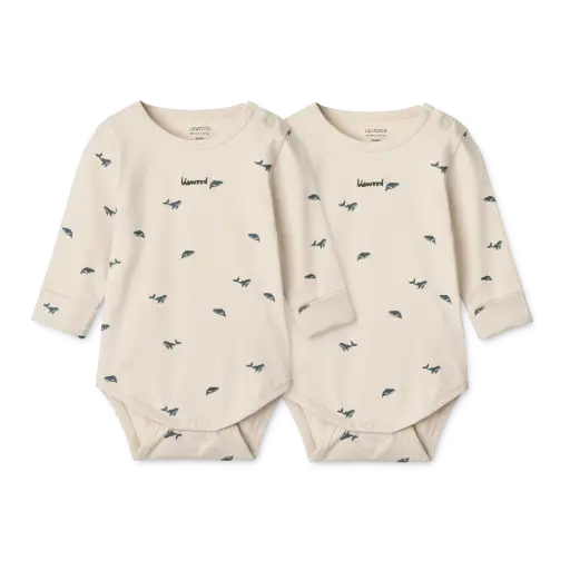 Yanni Grow Printed LS Bodystocking 2-Pack - Mini whale / Sandy