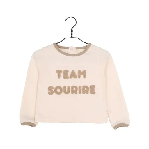 T-shirt ML Malone broderie "Team sourire" beige - Les Petites Choses