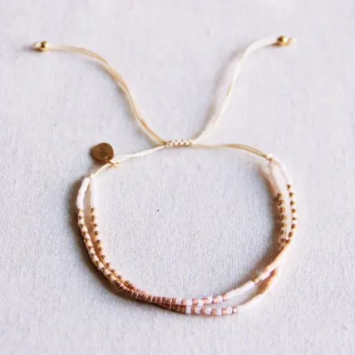 Bracelet double Miyuki nude blanc taupe - Bazou
