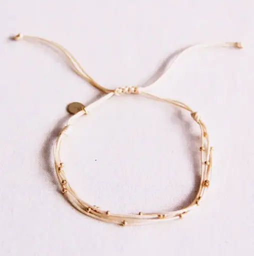 Bracelet satiné quadruple avec perles Sable - Bazou
