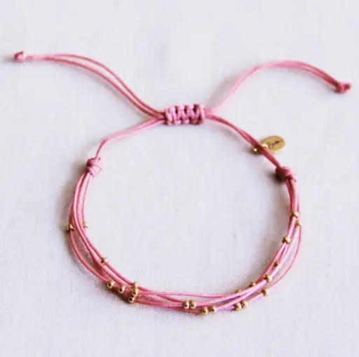 Bracelet en satin quadruple avec perles Sable - Bazou